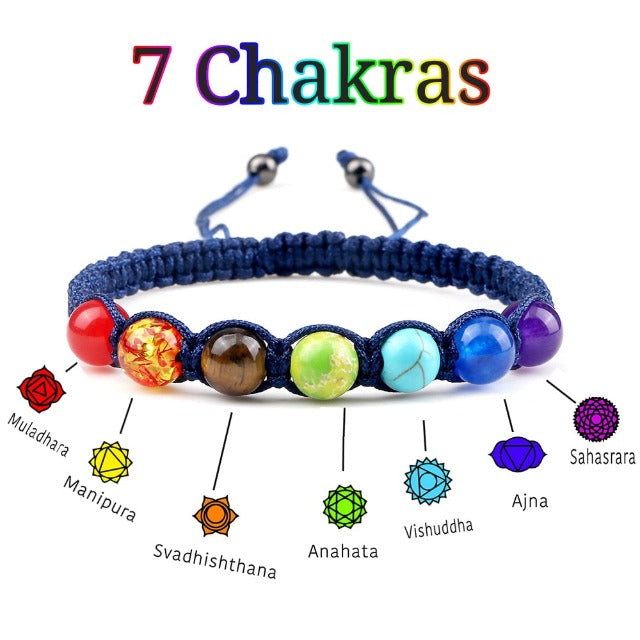 7 Chakras Braided Cuban Link Bracelet Men Women Genuine Stones