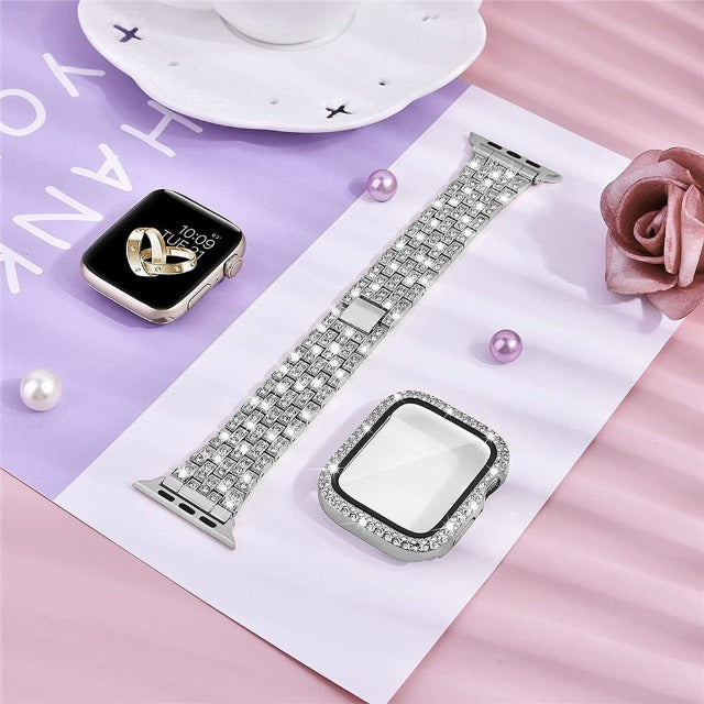 Apple Watch Armband mit Diamant-Gehäuse Silber