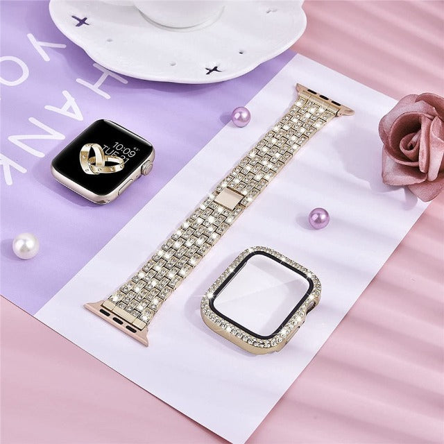 Apple Watch Armband mit Diamant-Gehäuse Gold