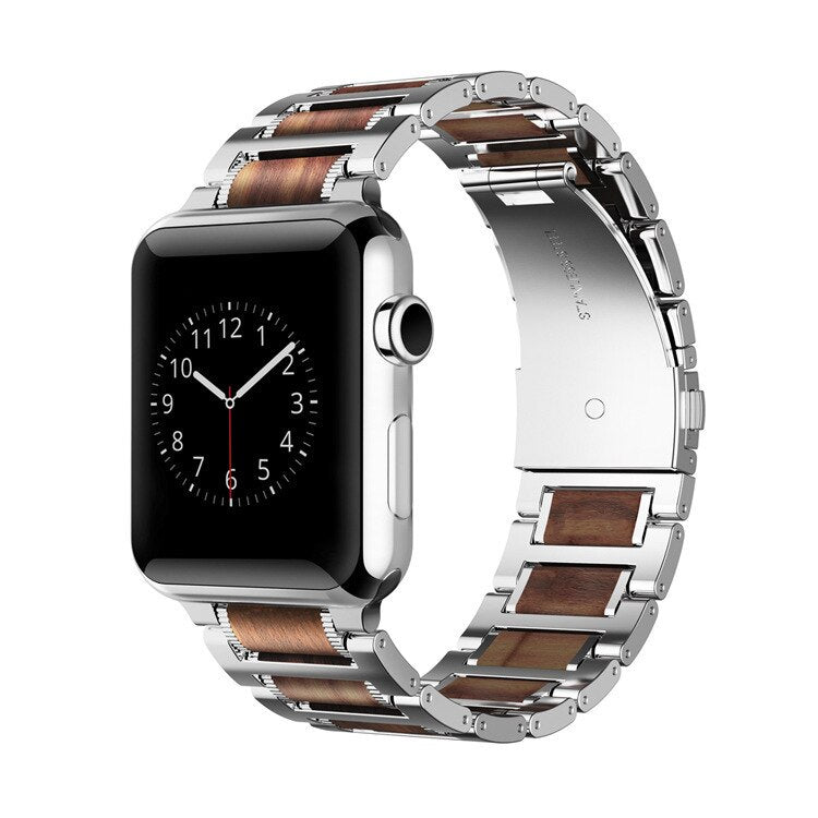 Bracciale Apple Watch in Legno argento e marrone 