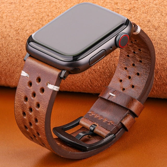Cinturino Apple Watch in Vera Pelle marrone e nero