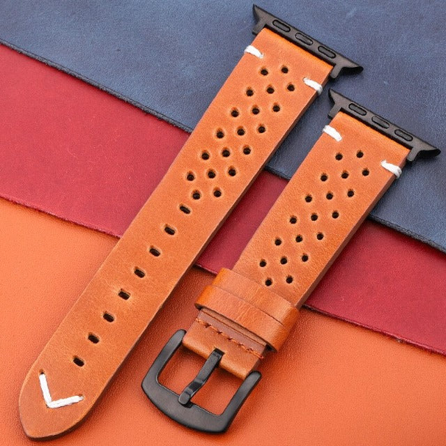 Cinturino Apple Watch in Vera Pelle marrone chiaro e nero