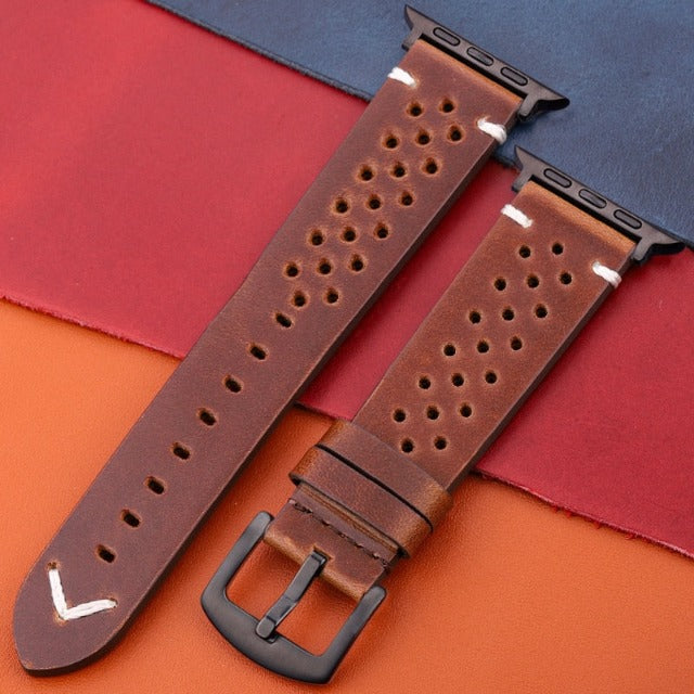 Cinturino Apple Watch in Vera Pelle marrone e nero