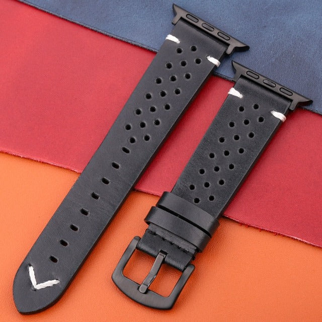 Cinturino Apple Watch in Vera Pelle nero e nero