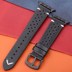 Cinturino Apple Watch in Vera Pelle nero e nero