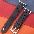 Cinturino Apple Watch in Vera Pelle nero e argento