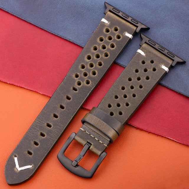 Cinturino Apple Watch in Vera Pelle verde kaki e nero