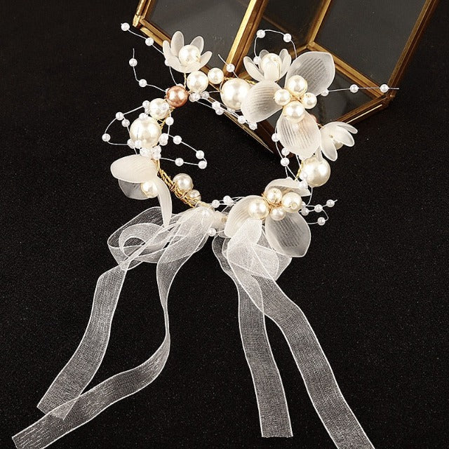 Wedding Bracelet Pearls and Flowers 