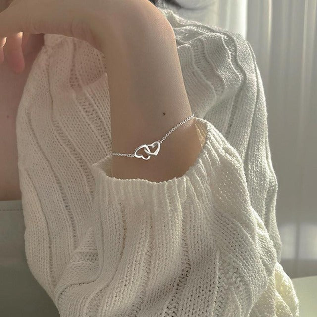 Bracelet Double Coeur Porte Bonheur