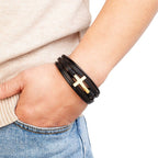 Men's Leather Cross Bracelet