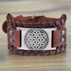 Bracciale Fiore della Vita in Pelle Uomo marrone argento