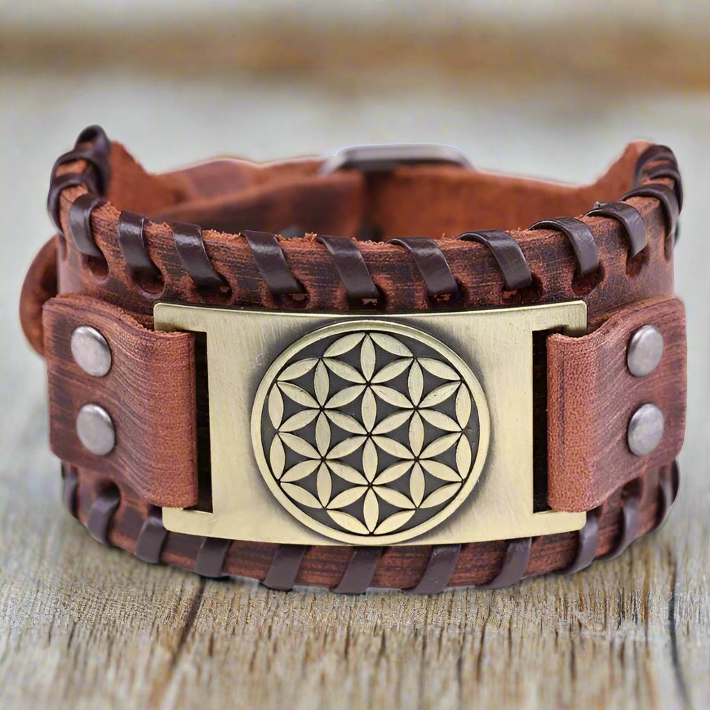 Bracciale Fiore della Vita in Pelle Uomo marrone
