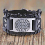 Bracciale Fiore della Vita in Pelle Uomo nero