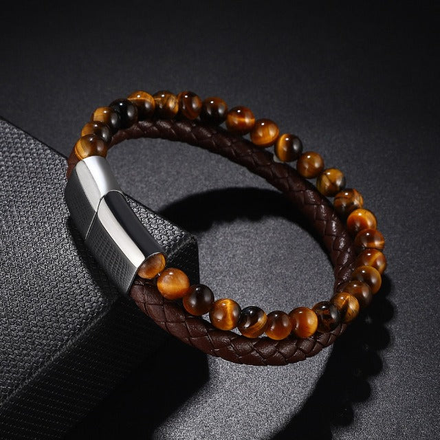 Armband Gourmette mit schwarzem Tigerauge-Stein