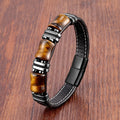 Гривна с камък тигрово око и черна кожена плетка