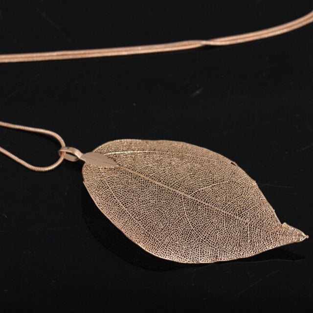 Boho Blatt Anhänger Halskette Gold 