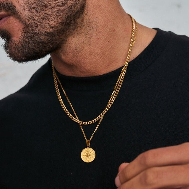 Halskette Kompass für Herren Gold & Silber gold