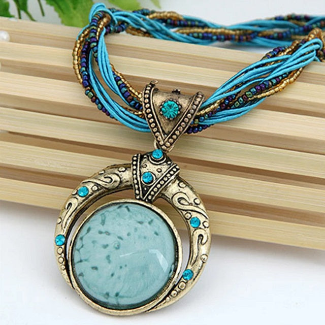Ethnische Halskette Blau
