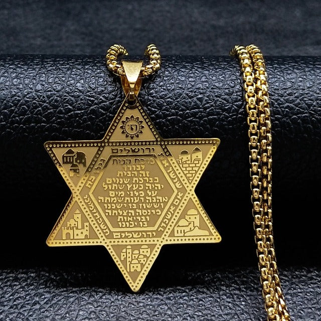 Collana Esagramma Stella di David Giudaismo Ciondolo stile 1 oro
