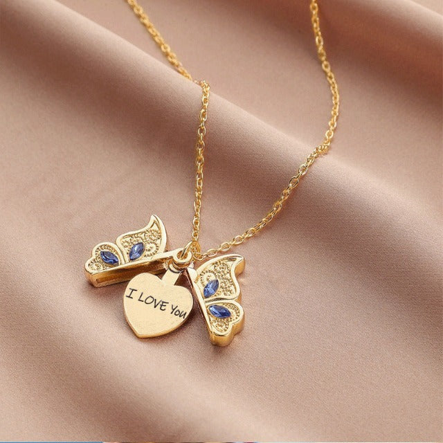 Halskette I Love You Schmetterling Gold