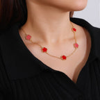 Collier Or Agate Trèfle blanc nacré Idée Cadeau Bijoux femmes