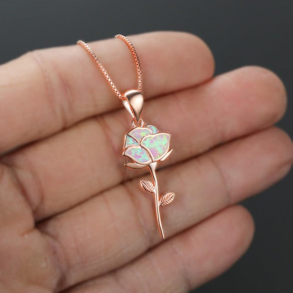 Halskette Rose Blume aus Opal