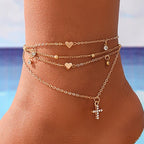 Lot Quadruple de Bracelets de Cheville Femme Bijoux