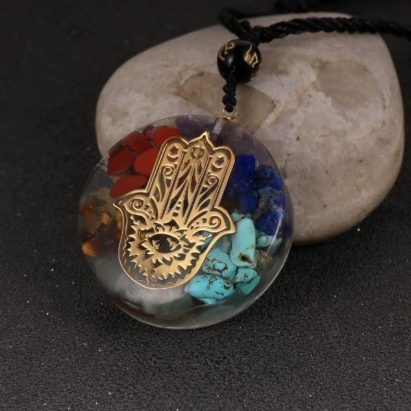 Orgonitstein-Anhänger & Halskette für Herren und Damen Schutz Meditation Fatimas Hand