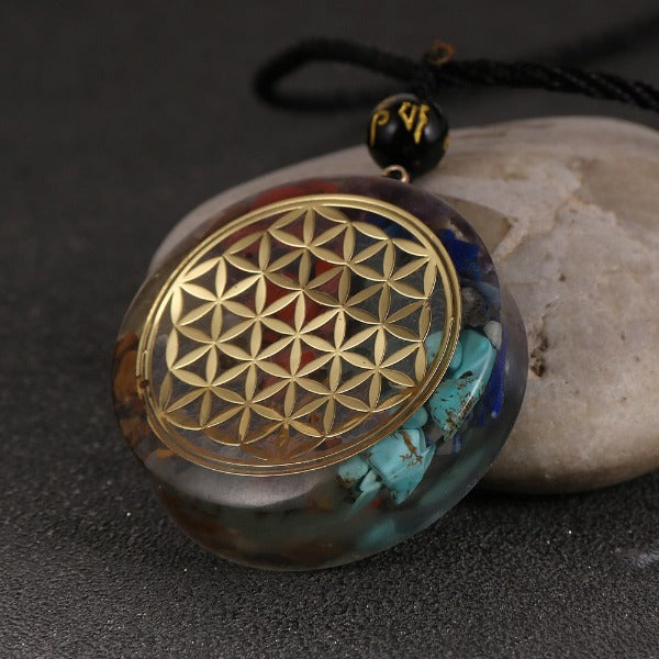 Orgonitstein-Anhänger & Halskette für Herren und Damen Schutz Meditation Blume des Lebens Mandala